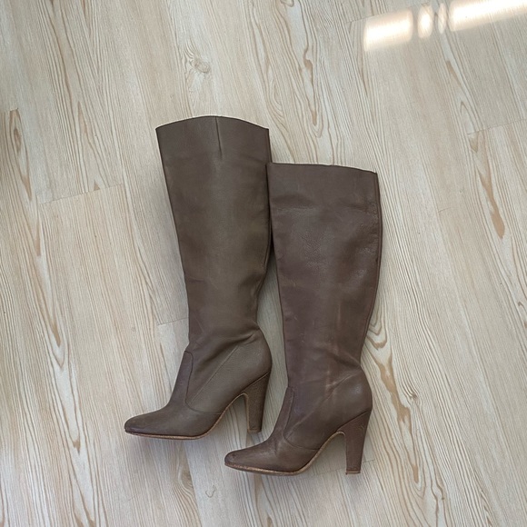 taupe leather knee high boots